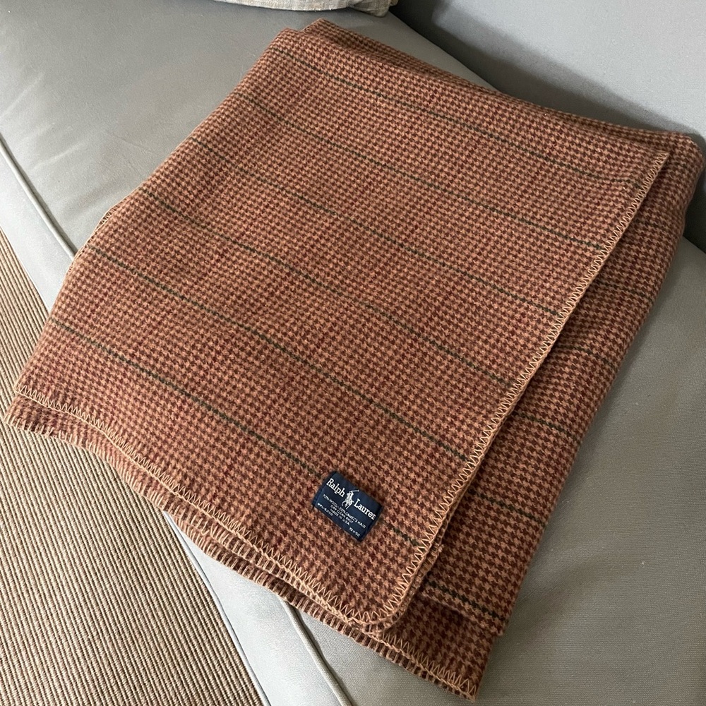 Blanket throw -Ralph Lauren wool - camel’s hair tan houndstooth plaid